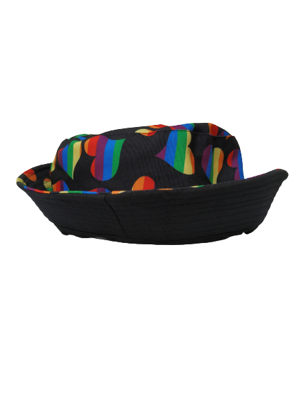 Rainbow Love Heart Black  Bucket hat Revisable Unisex One size 100% Cotton Summer Hat