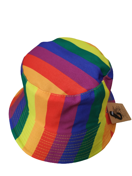 Rainbow Stripe Bucket hat reversible Unisex One size 100% cotton Summer Party Festival