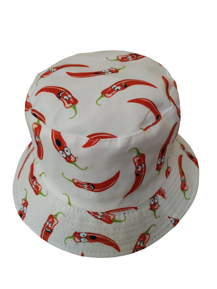 Chilies White Bucket hat reversible Unisex One size 100% Cotton Party Festival Hat