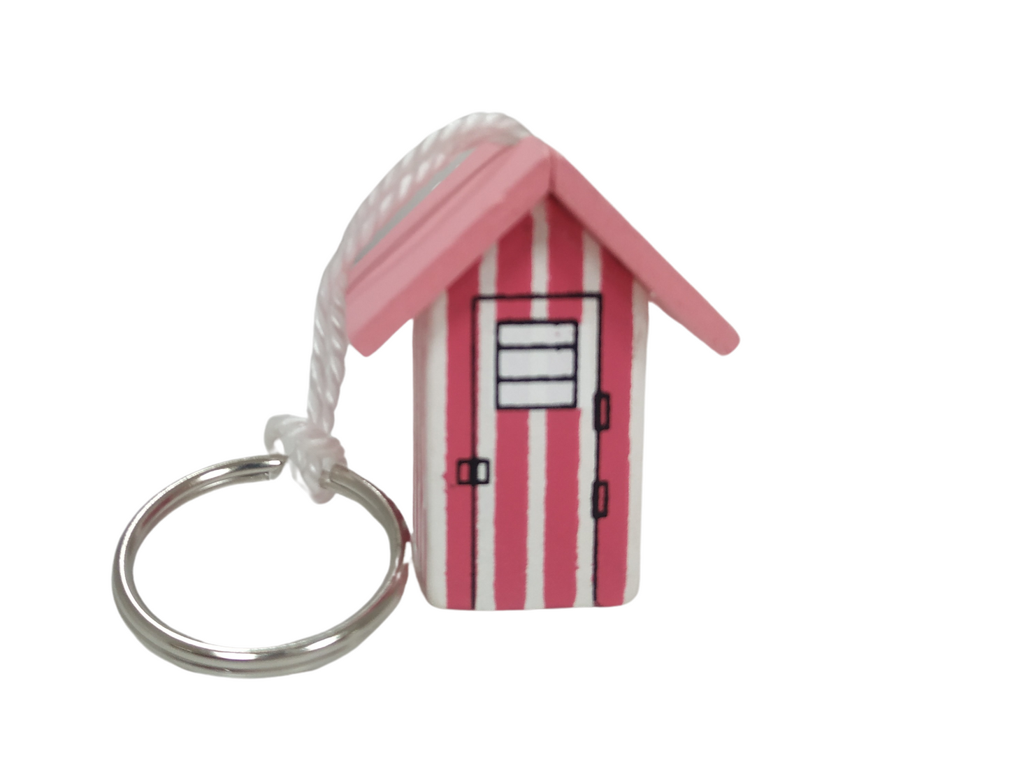 Stiped Red white Beach Hut Keyring keychain