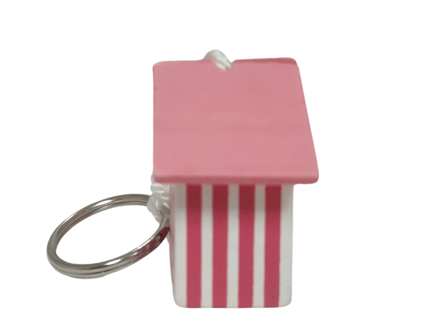 Stiped Red white Beach Hut Keyring keychain