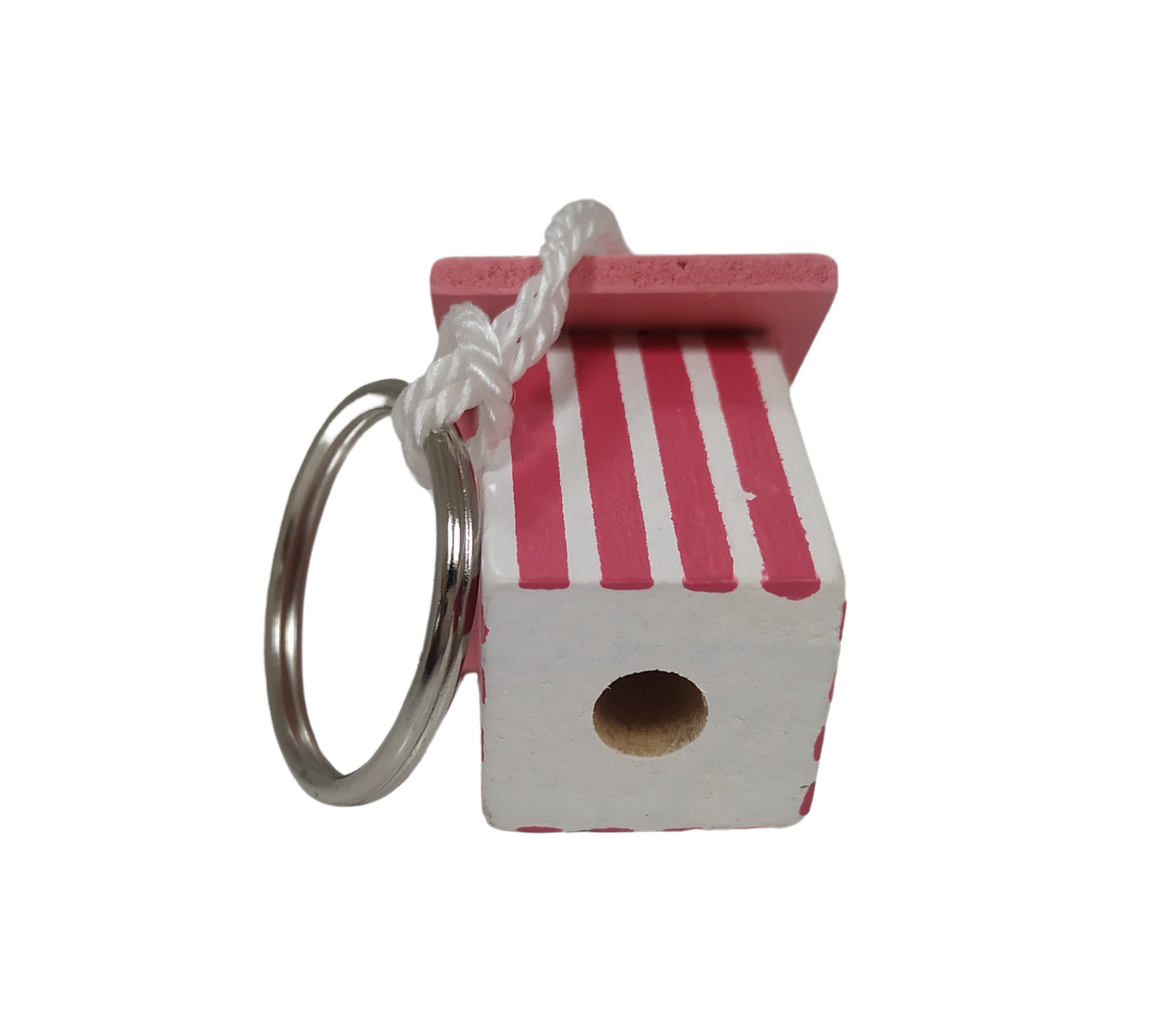 Stiped Red white Beach Hut Keyring keychain