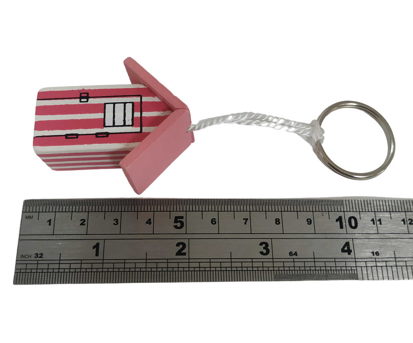 Stiped Red white Beach Hut Keyring keychain