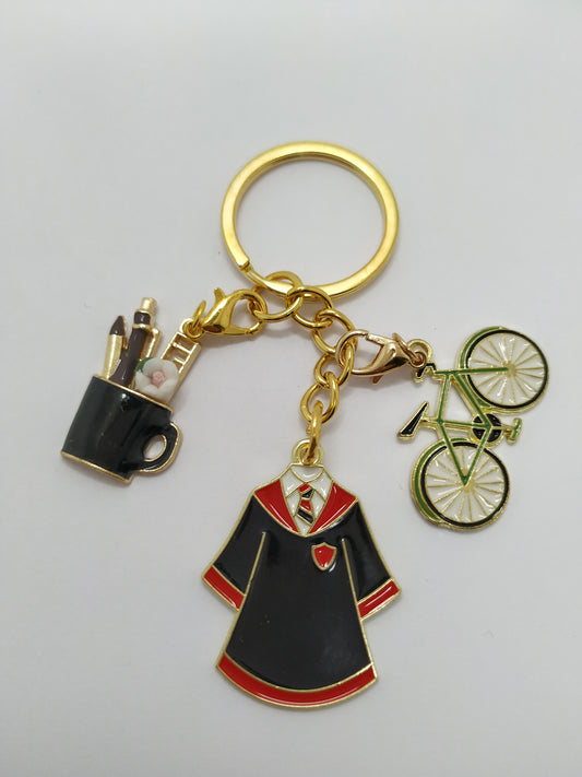 Green Bike Graduation Red Gown Pens in Cup Gold Keyring Keychain
