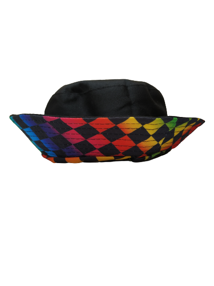 Coloured Squares Black Bucket Hat Reversible Unisex One size 100% Cotton Party Festival Travel Promotion Hat